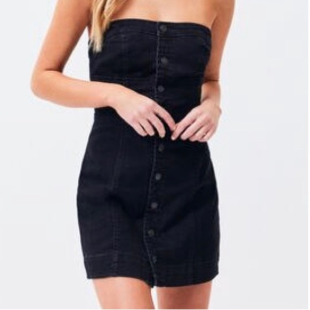 NEW PacSun Denim Button Up Front Mini Strapless Dress